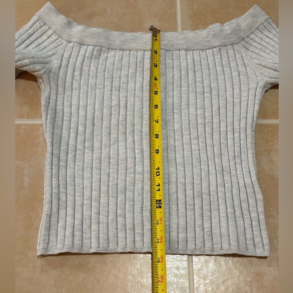 Aerie Off-Shoulder Ribbed Knit Sweater - Medium Grey - Picture 8 of 10